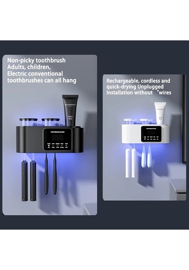 Fastbuy Akıllı Diş Fırçası Tutucu Ağız Bardağı Seti - Beyaz Uv Sterilizasyon Beyaz