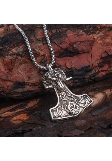 Viking Thor Çekiç Savaşçı Baltası Erkek Kolye Çelik İskandinav