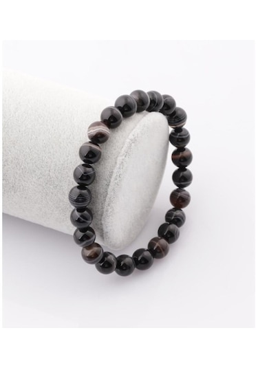 Tesbih Sakarya Siyah Damarlı Akik Taşı Doğaltaş Unisex Bileklik Siyah