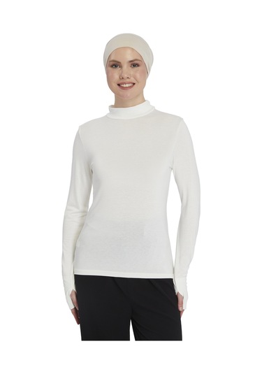 Kadın Organik Parmak Geçmeli Balıkçı Yakalı Body Ekru