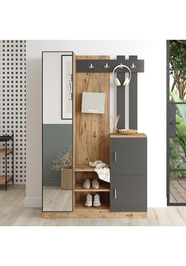 Yurudesign Roger Vestiyer Portmanto Ayakkabılık Çam-Antrasit