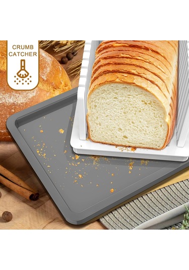 Gajeena Ev İçi Ekmek Dilimleyici: Ayarlanabilir Genişlik, Kırıntı Tablası İle Ev Yapımı Ekmek, Bagel, Kek İçin Tam Altına Kadar Düzenli Dilimler Beyaz