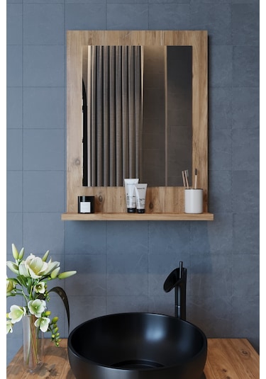 Makbulce Safir Raflı Dresuar Banyo Aynası 60 x 45 Atlantik Çam