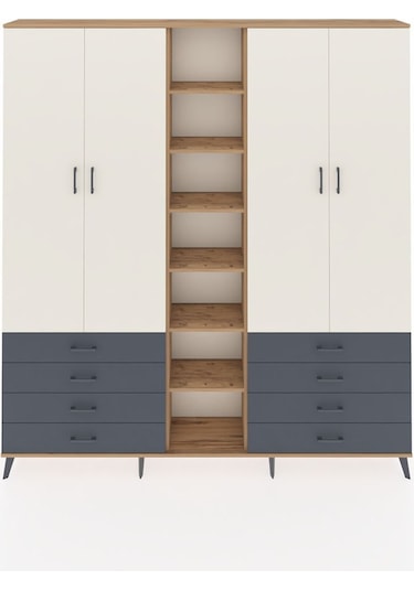 Arges Dolap 10 Raflı 8 Çekmeceli 2 Askılı 220x30x243 Çam-aytaşı/antrasit Aytası/antrasıt