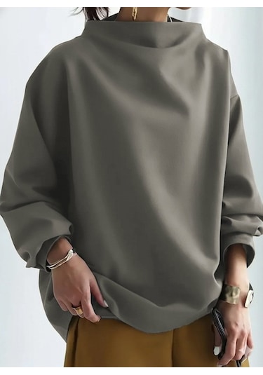 Tua Moda Kadın Uzun Kollu Geniş Balıkçı Yaka Modal Bluz Yeşil