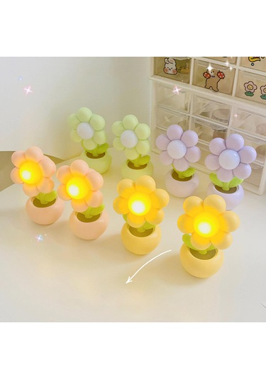 Suntek Saksı Bitki Küçük Masa Lambası Yatak Odası Ortam Pembe Çok Renkli