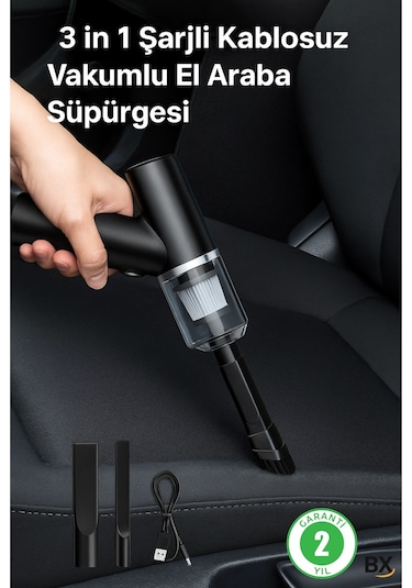 3 İn 1 Şarjlı Kablosuz Vakumlu El Araba Süpürgesi Araç Ev Ofis Süpürgesi