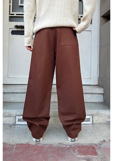 Flaw Bel Lastikli Baggy Gabardin Pantolon Kahverengi Kahverengi