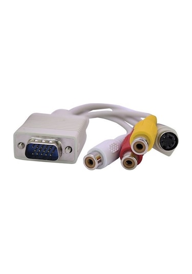 15 Cm. Vga Erkek To 3 Rca Dişi + S Video Dişi Dönüştürücü Kablo