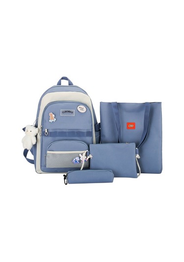 Şık Ve Pratik Dört Parçalı Okul Çantası Seti Ortaokul Ve İlkokul Öğrencileri İçin Kore Tarzı Büyük Kapasiteli, Hafif Ve Ergonomik Sırt Çantası, Dayanıklı Ve Modaya Uygun Tasarım MAvi