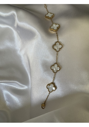 Yonca Beyaz Çelik Bileklik Gold