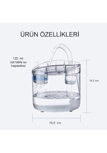 Mds Hareket Sensörlü Otomatik Pet Su Çeşmesi Sessiz Pompa Filtreli 2 L
