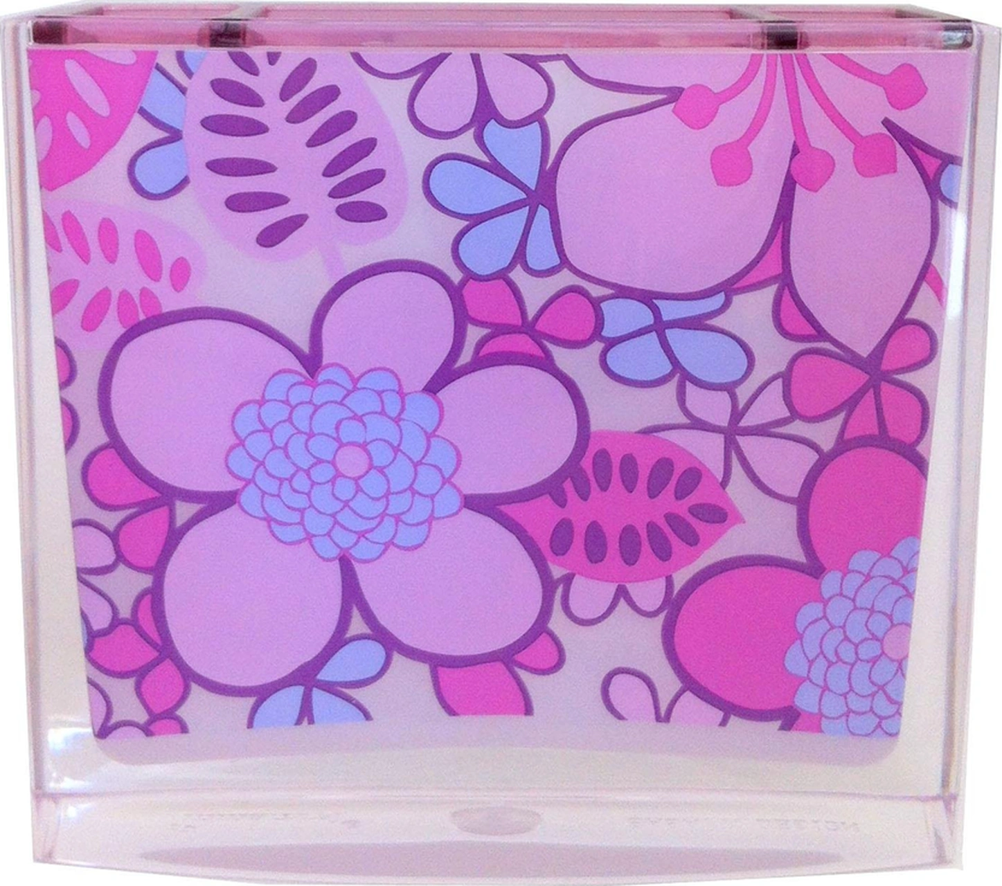 2 Adet Diş Fırçalık Pembe Çiçekli Akrilik 10x10x3cm Banyo Seti Çok Renkli