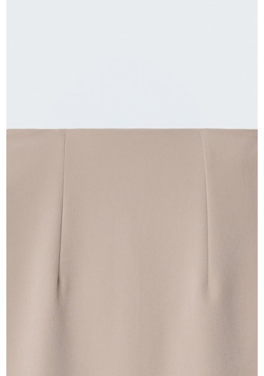 Sateen Düz Kalem Etek - Koyu Bej-137399