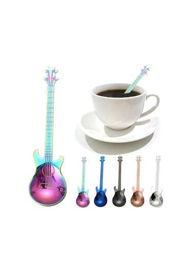 Mavi 1 Adet Paslanmaz Çelik Gitar Kaşık Gökkuşağı Kahve Ve Çay Kaşığı Sofra Takımı İçme Araçları