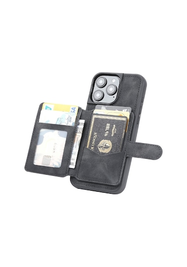 Teleplus Apple Uyumlu iPhone 15 Pro Kılıf H67 Kartlıklı Cüzdanlı Kılıf