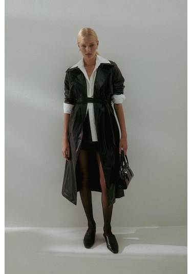 Aller Parça Deri Trençkot Siyah Siyah