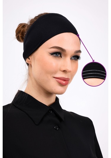 2 Adet Kaymayan Silikonlu Bandana Bone Siyah Beyaz - Kadın Tesettür Kaymaz - Sportif Saç Bandı Siyah - Beyaz