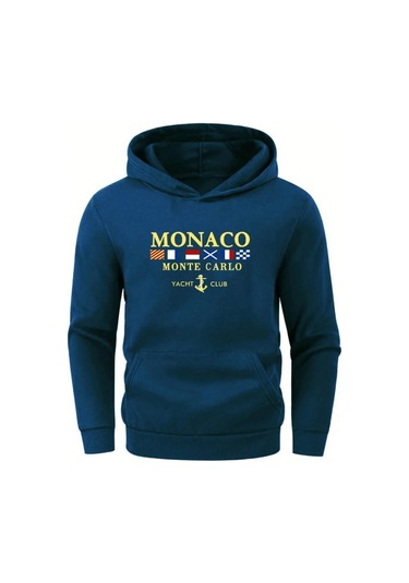 Erkek Monaco Baskılı Oversize Kapşonlu Sweatshirt 001