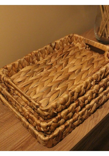 3lü Hasır Su Sümbülü Dikdörtgen Tepsi Diğer