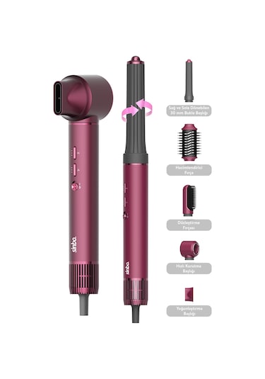 Pro Compact Uzun Multi-styler Hava Üfleme 5in1 Saç Şekillendirici Bldc Shd-1729 Royal Gilded Red Bordo