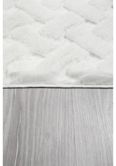 Desenli Tavşan Tüyü Yumuşak 2 Li Banyo Paspası Kaymaz Tabanlı Klozet Takımı Krem Krem