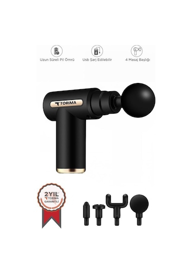Torima Bx-720 Siyah Darbeli Titreşimli Şarjlı Sporcu Masaj Tabancası Masaj Aleti Kas Egzersiz Aleti Siyah