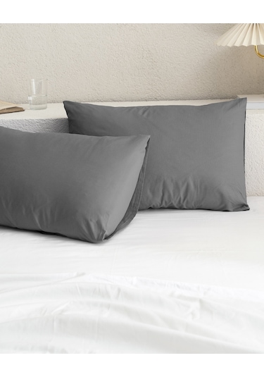 Manon %100 Pamuk Ranforce Düz 2'li Yastık Kılıfı Seti - Antrasit Gri