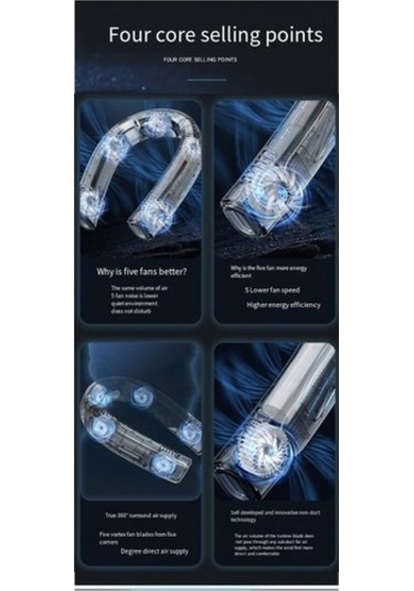 Taşınabilir Klima Boyun Fanı Yarı Iletken Soğutma Bladeless Fan, Şarj Edilebilir Asılı Kişisel Fan Mavi 45ıneo Renkli