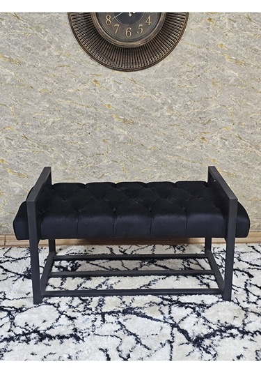 Siyah Boyalı Metal 80 Cm Puf Bench - Antre Puf - Hol Bench - Puf Çok Renkli