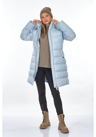 Perspective Kapüşonlu Mavi Kadın Mont 22270550 001