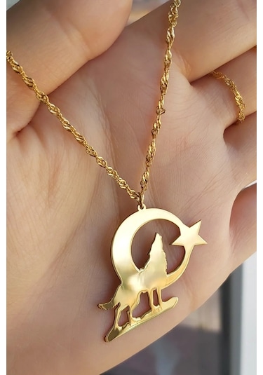 925 Ayar Gümüş 24 Ayar Altın Kaplama Bozkurt Kolye