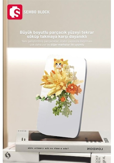 Sembo Block Orange Flower Stream Dekoratif Çiçekler 200 Parça Yapı Blokları  İle Uyumlu 611086