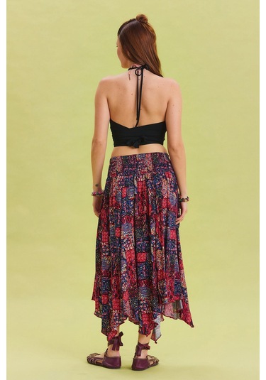 Beli Bağlamalı Salaş Midi Kloş Etek Kırmızı