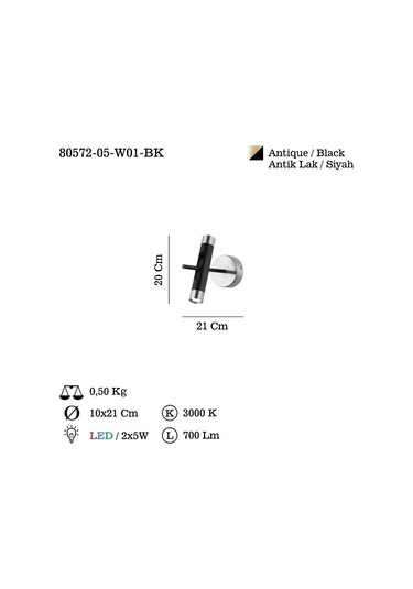 Nuance Teklı Ledlı Sıyah Aplık 5wx2 3000k Çok Renkli