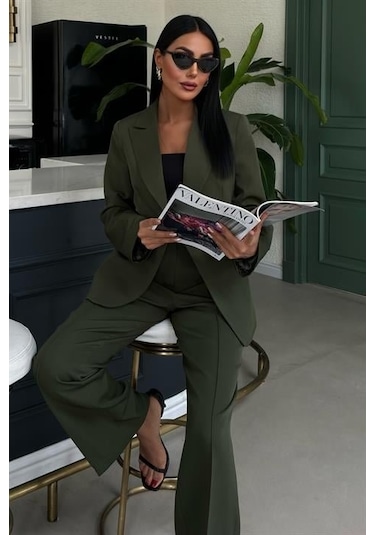 Sırt Dantel Detay Premium Takım Elbise 10031 Haki