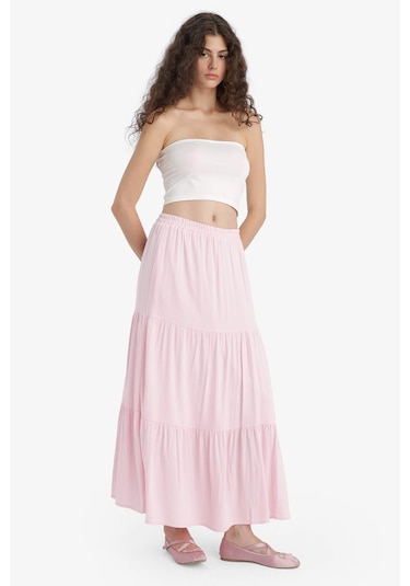 Defacto Yüksek Bel Pamuk Astarlı Krinkıl Viskon Maxi Etek D5033ax25smpn648 Pembe