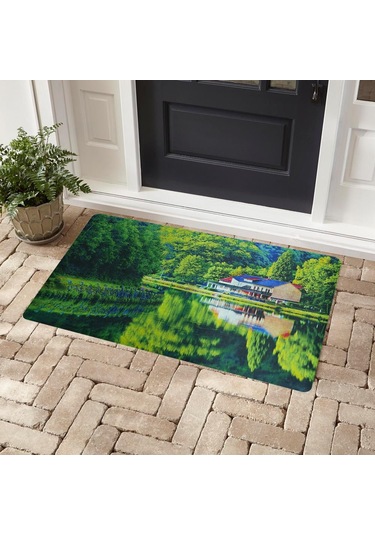 Göl Kenarı Ev Baskılı Kaliteli Kauçuk Kapı Önü Paspası
