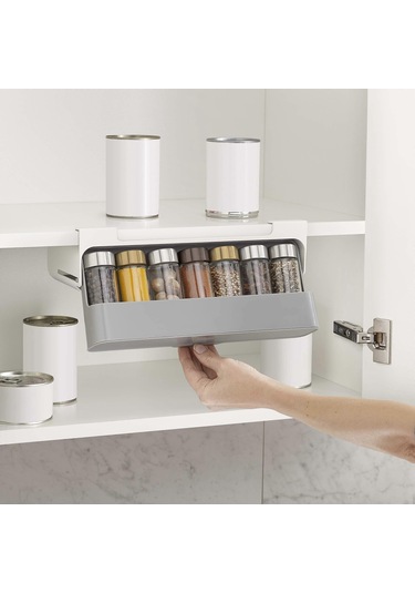 Dolap İçi Depolama, Raf Altı Mutfak Depolama, Baharat Rafı, Gri Düzenleyici -