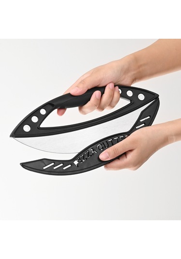 Yuntech01 Büyük Boy Çelik Pizza Dilimi, Yarı Dairesel Tasarım, Çok Amaçlı Fırın Aracı, Siyah Renk, Renkli Kutu Kesim Kolaylığı Ve Dayanıklılık Siyah