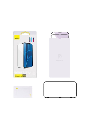 Baseus Apple Uyumlu   iPhone 13 Mini 0.3Mm Full Çerçeve Cam Ekran Koruyucu 2 Ad Siyah