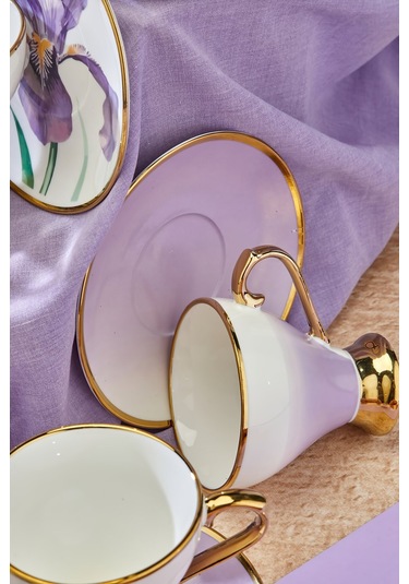 Cooker 6 Lı Lüks Yaldız Porselen Kahve Fincan Takımı Ckr3519 Mor
