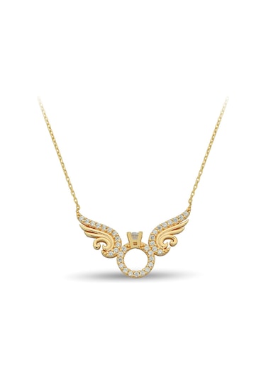 Çgkmücevherat Melek Kanatlı Tektaş Altın Kolye