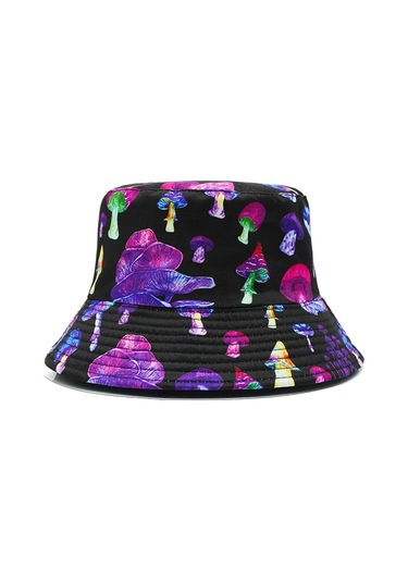 Snapbuy Bocca Unisex Karikatür Mantar Baskı Kova Şapka - Çift Taraflı Panama Kap Chınablackxs Black