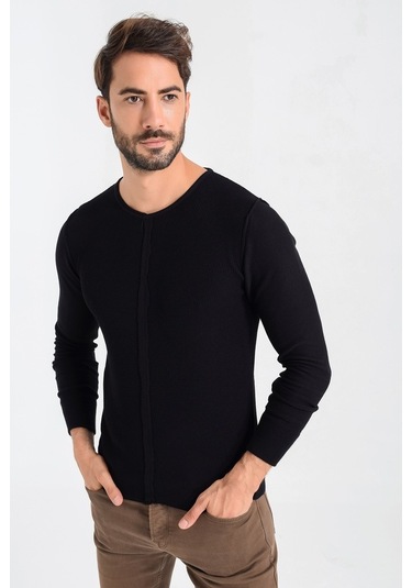 Heyss Bisiklet Sosis Yaka Erkek Triko Kazak Ön Şerit Detaylı