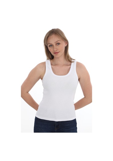 Monox Kadın Fitilli Likralı Pamuklu Askılı Atlet Beyaz