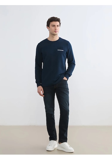 Lc Waikiki Lacivert Bisiklet Yaka Baskılı Erkek Sweatshirt