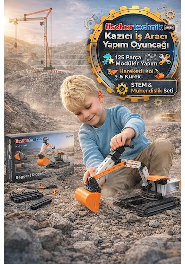 Fischertechnik Kazıcı İş Aracı Yapım Oyuncağı 125 Parça Hareketli Kol & Kürek Stem 7+