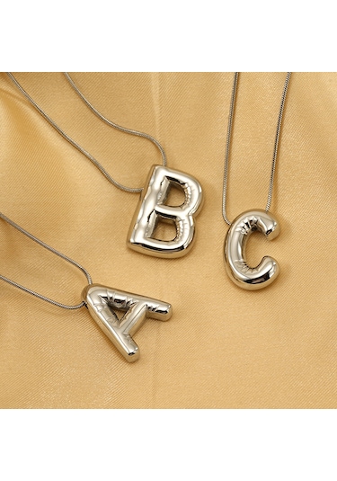 Relaxed Tombul Gümüş Parlak 26 İngilizce Kabarcık Harfler Kolye Hip Hop Kolye Klavikula Zinciri-a Beyaz