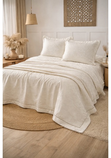 Calantha Home Collection Maya 3 Parça Ekru Pike Takımı 240 X 260 Cm Ekru